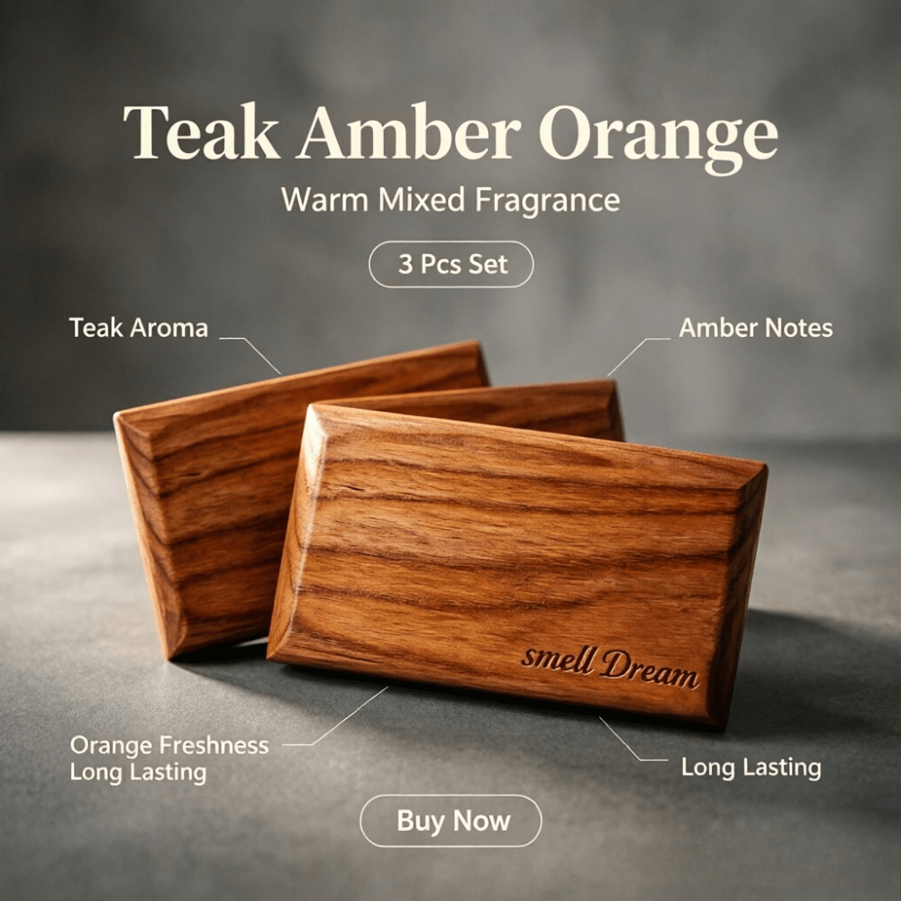 Home Fragrance Ideas - 車用芳香剤 チーク・アンバー・オレンジウッドの香り ブロック3個セット 長持ちする温かい香り 車内や家の装飾に